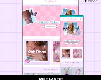 Shopify Website Theme | Y2K Pink Premade Website Template (Digital Download)