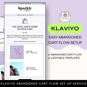 Klaviyo 放棄されたカートフローのクイックセットアップサービス、編集可能な放棄されたカートテンプレート、ミニマリストデザイン、klaviyo メールテンプレート