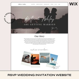 May include: A wedding invitation website with a black and white silhouette of a couple embracing in front of a lake. The website features the text "Billie & Ashley Are Getting Married" and "Join us".