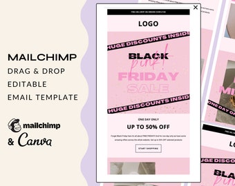 Black Friday Email Mailchimp Pink Sale Email Template, Editable Email Template, Email Marketing Design,