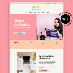 Wix Website Template, Business theme Design | Social Media Assistant, Marketing, Service, Website Design, Pink Theme, Small Business