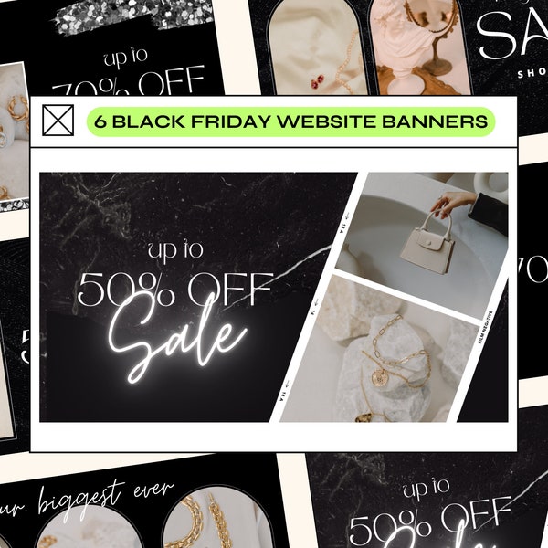 Website Banner, 6 Black Friday Luxury Canva Banners, Sale Web Banners, Editable Promotional Banner, sale