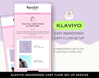 Klaviyo Abandoned Cart Email Template Flow Quick Setup Service, Editable Abandoned Cart Templates, Pink Design