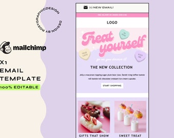 Mailchimp Pink and Purple Retro Email Template Newsletter, Canva, Pink Design Editable Email Template, Email Marketing Design