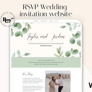 Wedding invitation website eucalyptus , Wix RSVP Wedding Template, Paperless Wedding Invite | Simplistic, minimalist, green invite design