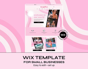Pink Retro Wix Website Template editable with Canva Banners & Logo