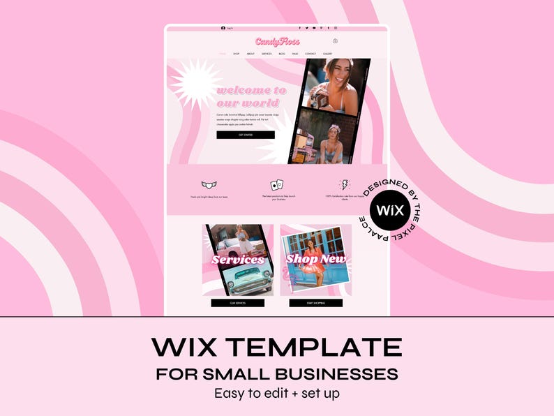 Pink Retro Wix Website Template editable with Canva Banners & Logo afbeelding 1