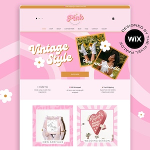 Pink Retro Wix Website Template | Editable Canva Banners and Logo | Wix Site for Services and Shops | No Code Needed