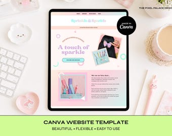 Websitesjabloon voor kleine bedrijven, kawaii-stijl ingebouwd in canva | DIY-ontwerp met één pagina