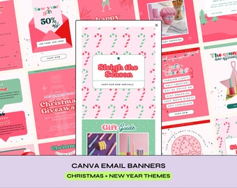 Christmas New Year Email Banners, Retro Canva Templates (Digital Download)
