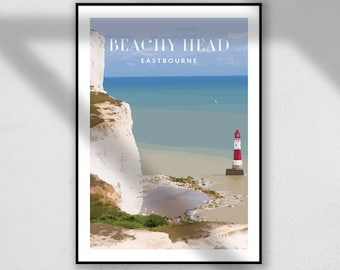 Beachy Head Eastbourne Travel Retro Poster Print Digital Download