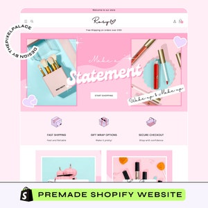 Shopify Theme, Website Template, Pink,  Premade Design, Service. using Canva Templates including Logo