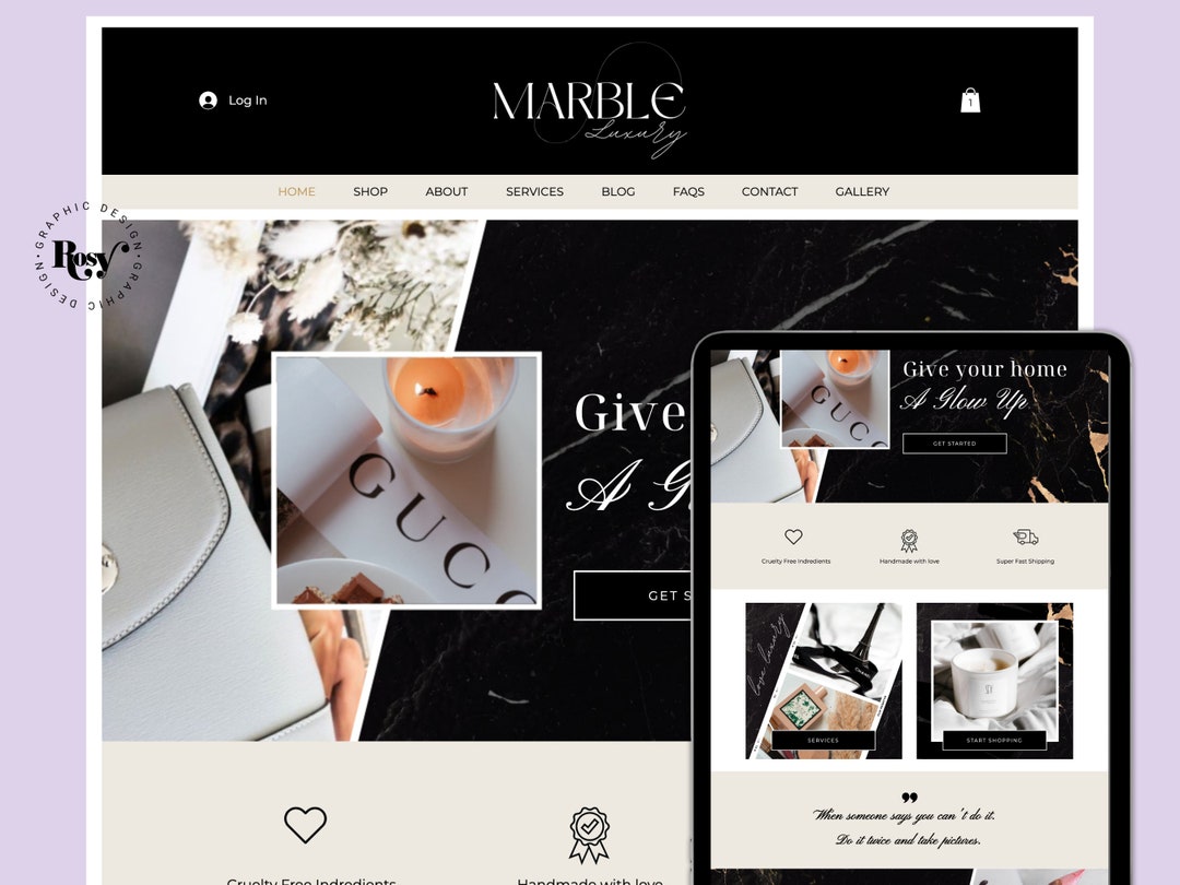 Wix Website Template Themeblack Gold Marble Luxury Website - Etsy