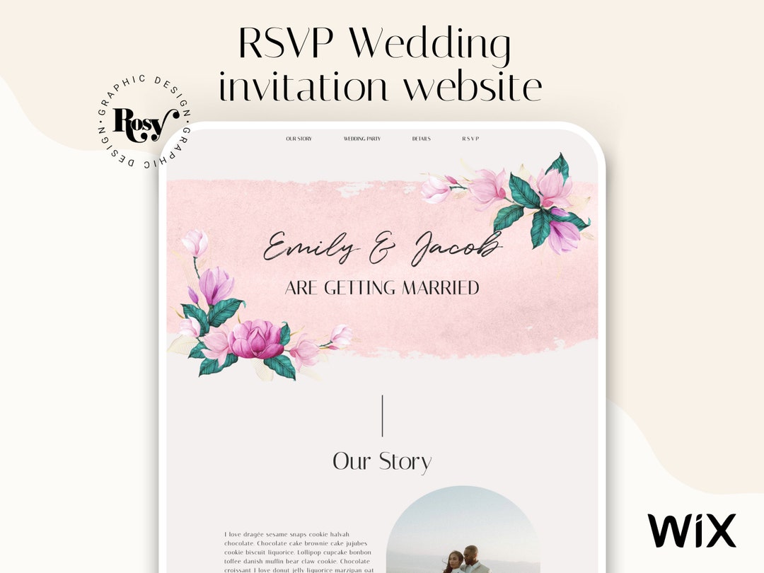 Invitación del sitio web de la boda, Plantilla de boda Wix RSVP