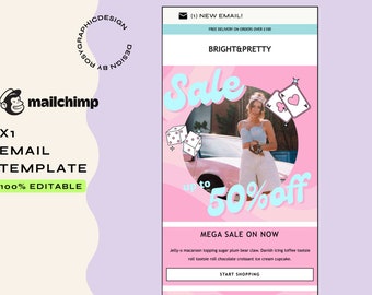 Mailchimp Email Template Newsletter, Canva, Pink Design Editable Email Template, Email Marketing Design, Sale Banner Email Promotion