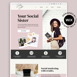 Wix Website Template, Business theme Design | Social Media Assistant, Marketing, Service, Website Design, Pink Theme, Small Business