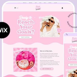 May include: Pink Posy Sociale website homepage featuring the text "Ready to Reach Your Goals?" and a call to action button labelled "Start Shopping". The website is designed in a pink and white colour scheme with a playful and feminine aesthetic.
