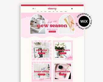 Wix Website Template Theme,Pink Red Retro Website Design including Logo, Banners and Promos. Services and Shopping Website, Canva Banners