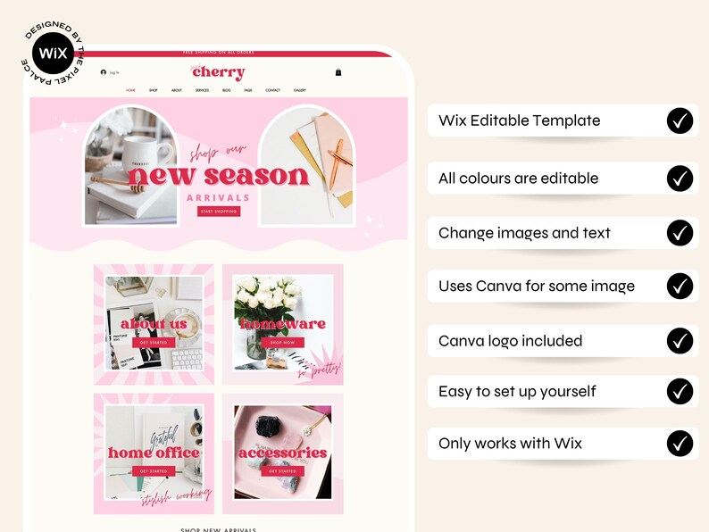 Retro Pink Wix Website Template: Canva Banners & Logo image 2