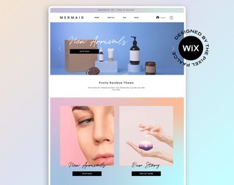 Wix Website Template, Rainbow Pastel Shopping Website Design | Pretty Template, Small Business, Make up,Fashion, Cosmetics, Custom,Editable