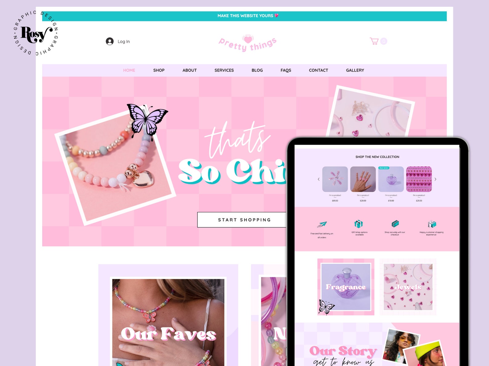 Wix Website Template Theme Pink Website Design Y2K Nostalgic - Etsy