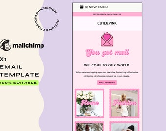 Mailchimp Email Template Newsletter, Canva, Pink Design Editable Email Template, Email Marketing Design