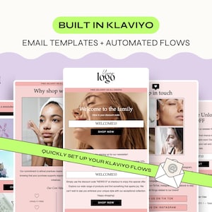 Klaviyo の電子メール テンプレート、Simple Flow のクイック セットアップ、放棄されたカート用の編集可能な電子メール テンプレート、Welcome Flow など。