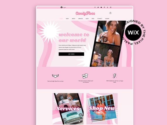 Pink Retro Wix Website Template: Canva Banners & Logo