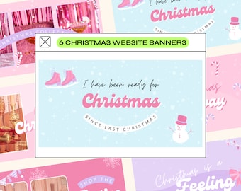 Pink Christmas Website Banner, Y2k Retro Design (Canva Editable)
