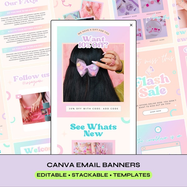 Email Templates, Rainbow Retro Emails, Canva Email Templates, Pink Emails, Email Marketing Templates, email marketing canva