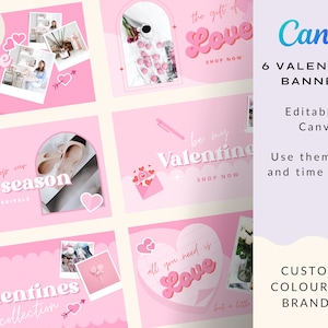 Pink Website Banner, 6 Luxury Canva Banners, Valentines Theme Web Banners, Editable Promotional Banner