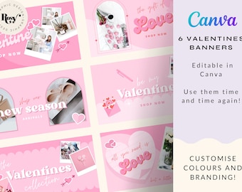 Pink Valentines Website Banner: 6 Editable Canva Templates