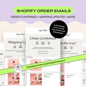 11個のShopifyウェブサイトカスタムメール通知テンプレートデザイン、パーソナライズされたShopifyメール、注文、配送、返金通知のバンドル