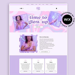 Wix Website Template Theme - Canva Logo and Banners Included - Pink, Girly, Y2K, Fun, Purple Design.