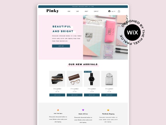 Pink Shopping Website Wix Template: Feminine eCommerce Design