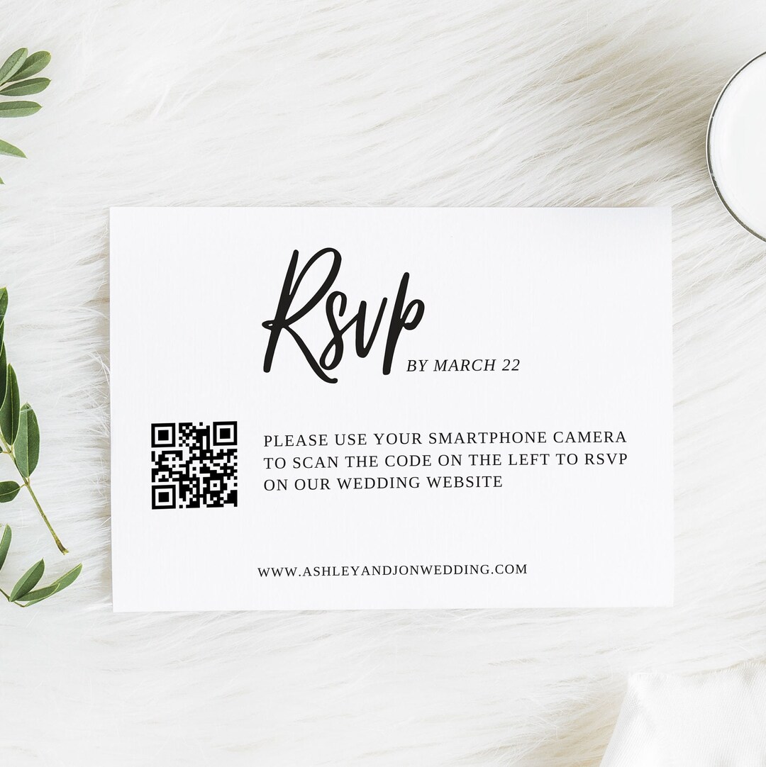 RSVP QR Code Template Minimalist Wedding Card Canva Etsy