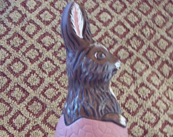 Rabbit Racer Crafted in Chocolate Mold Handcrafted Chalkware Bunny Easter #554