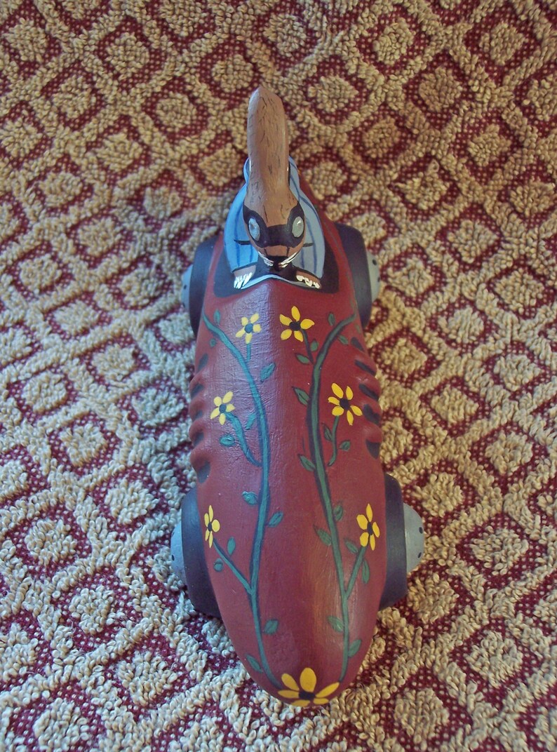 Rabbit Racer Crafted in Chocolate Mold Handcrafted Chalkware Bunny Easter #554