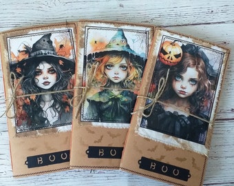 Diario basura en blanco Halloween chicas tenebrosas, diario basura hecho a mano, diario Halloween, regalo Halloween, diario medios mixtos