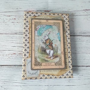 Alice in wonderland journal, white rabbit journal, vintage handmade journal, stitched personal journal