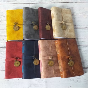 Handmade vegan leather journal, journal A6, travel journal, stitched journal