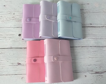 Vegan leather journal, pastels colors, A6, sewn binding, handmade journal