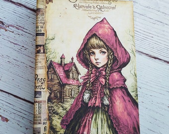 Rotkäppchen Tagebuch, Handgemachtes Blanko-Tagebuch in persönlicher Größe, Rotkäppchen-Tagebuch