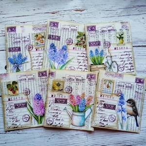 Paper book pockets, set 6 pcs, vintage pockets, botanic ephemera, floral ephemera, supplies for junk journal