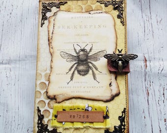 Bee junk journal, vintage junk journal, handmade junk journal, art journal, memory journal, gift for beekeepers