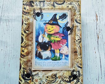 Diario basura halloween, diario basura retro vintage, diario basura hecho a mano, diario halloween calabaza