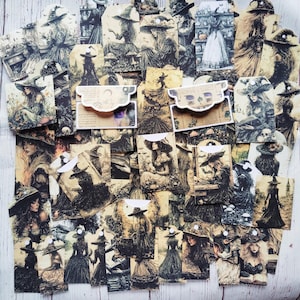Conjunto efímera de bruja hecho a mano, golosinas diario basura, álbum de recortes, suministros para diario basura, 60 piezas, efimera bruja