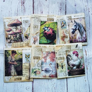 Bolsillos de papel de libro, Conjunto de 6 unidades, Bolsillos vintage, Efímera naturaleza, Efímera vintage, Suministros diario basura