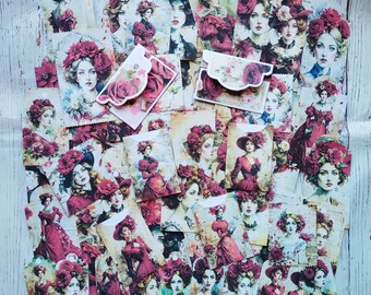Vintage French Lady ephemera pack, 54 pcs, Junk journal ephemera, scrapbooking, Junk journal supplies, Junk journal goodies, Paper supplies