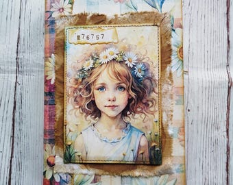 Vintage Daisy junk journal handmade, Garden journal, memory journal